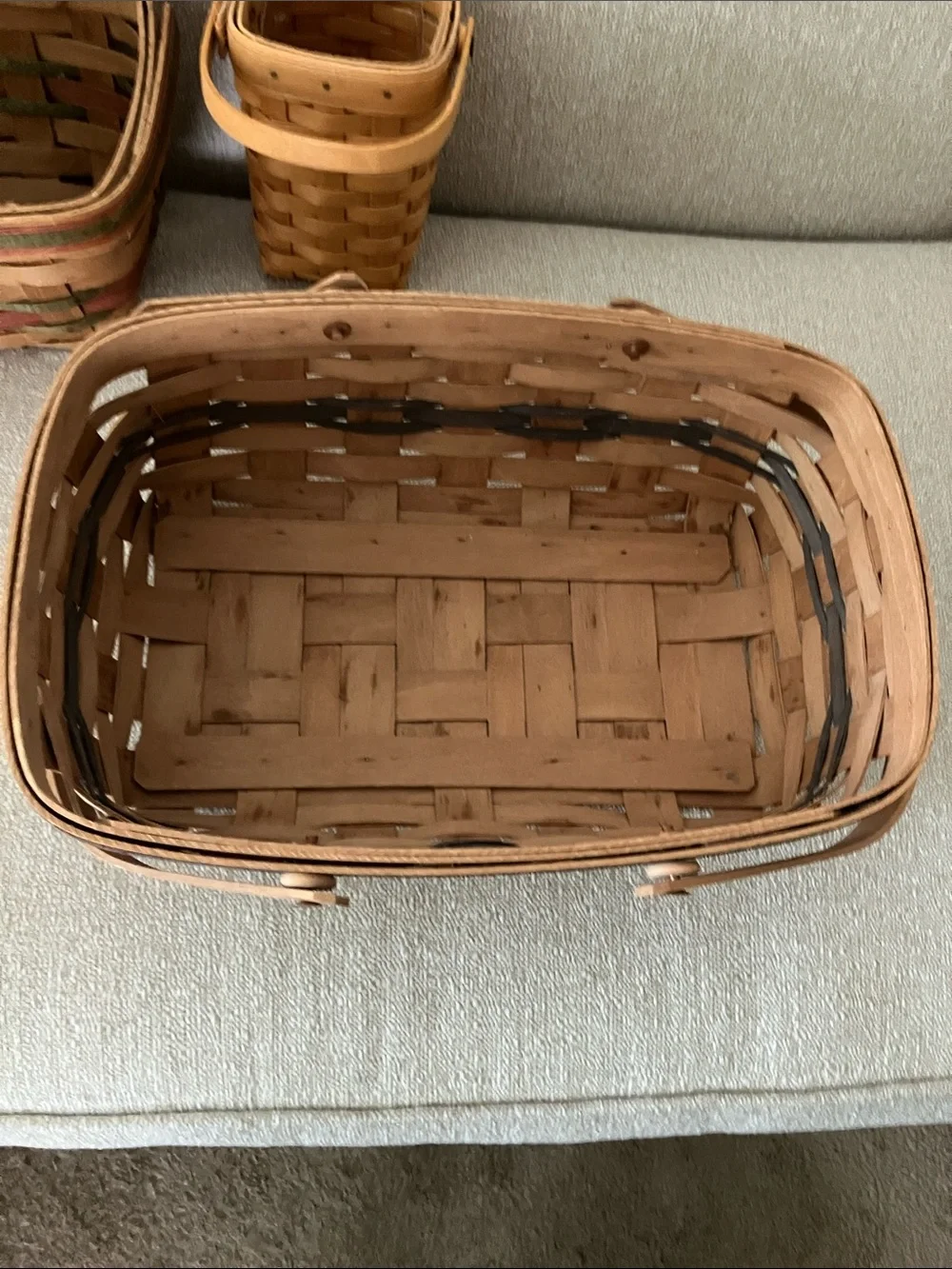 Group of 3 Handwoven Rustic Natural Wood Basket - Neutral Tan